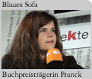 Foto: Buchpreistr&auml;gerin Julia Franck im Interview beim Blauen Sofa auf der Frankfurter Buchmesse 2007